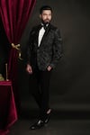 Shop_Sven suits_Black Polyester Viscose Embroidery Thread Sequin Tuxedo Set _Online_at_Aza_Fashions