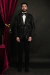 Sven suits_Black Polyester Viscose Embroidery Thread Prism Tuxedo Set _Online_at_Aza_Fashions