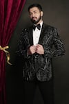 Sven suits_Black Polyester Viscose Embroidery Thread Prism Tuxedo Set _at_Aza_Fashions