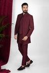 Shop_Sven suits_Wine Faux Silk Embroidery Cutdana Waistcoat Set _Online_at_Aza_Fashions