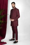 Sven suits_Wine Faux Silk Embroidery Cutdana Waistcoat Set _at_Aza_Fashions