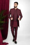 Buy_Sven suits_Wine Faux Silk Embroidery Cutdana Waistcoat Set _at_Aza_Fashions