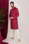 Sven suits_Red Faux Silk Embroidery Mirror Work Kurta Set _Online_at_Aza_Fashions