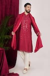 Buy_Sven suits_Red Faux Silk Embroidery Mirror Work Kurta Set _at_Aza_Fashions