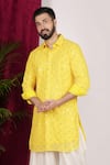 Sven suits_Yellow Georgette Embroidery Mirror Work Kurta And Patiala Pant Set _at_Aza_Fashions