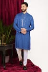 Buy_Sven suits_Blue Faux Silk Embroidery Mirror Kurta Set _at_Aza_Fashions