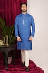 Sven suits_Blue Faux Silk Embroidery Mirror Kurta Set _Online_at_Aza_Fashions