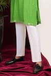 Buy_Sven suits_Green Faux Silk Embroidery Mirror Geometric Kurta Set _Online_at_Aza_Fashions