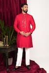 Buy_Sven suits_Red Faux Tussar Embroidery Mirror Placket Kurta Set _at_Aza_Fashions