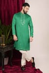 Buy_Sven suits_Green Faux Tussar Embroidery Mirror Placket Kurta Set _at_Aza_Fashions