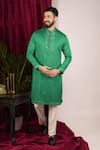 Sven suits_Green Faux Tussar Embroidery Mirror Placket Kurta Set _Online_at_Aza_Fashions