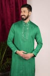 Buy_Sven suits_Green Faux Tussar Embroidery Mirror Placket Kurta Set _Online_at_Aza_Fashions