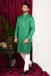 Sven suits_Green Faux Tussar Embroidery Mirror Placket Kurta Set _at_Aza_Fashions