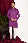 Buy_Sven suits_Purple Faux Tussar Embroidery Mirror Geometric Placket Kurta Set _at_Aza_Fashions