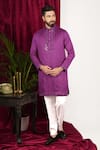 Buy_Sven suits_Purple Faux Tussar Embroidery Mirror Geometric Placket Kurta Set 