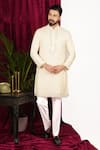 Buy_Sven suits_Cream Faux Silk Embroidery Mirror Scattered Kurta Set _at_Aza_Fashions