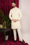 Sven suits_Cream Faux Silk Embroidery Mirror Scattered Kurta Set _Online_at_Aza_Fashions