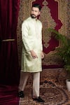 Sven suits_Green Faux Silk Embroidery Thread Mirror Hand Kurta Set _Online_at_Aza_Fashions