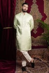 Buy_Sven suits_Green Faux Silk Embroidery Thread Mirror Hand Kurta Set _Online_at_Aza_Fashions