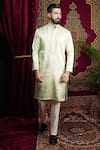 Shop_Sven suits_Green Faux Silk Embroidery Thread Mirror Hand Kurta Set _Online_at_Aza_Fashions