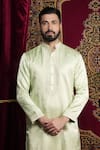 Buy_Sven suits_Green Faux Silk Embroidery Thread Mirror Hand Kurta Set 