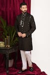 Buy_Sven suits_Black Faux Silk Embroidery Mirror Geometric Hand Kurta Set _at_Aza_Fashions