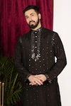 Sven suits_Black Faux Silk Embroidery Mirror Geometric Hand Kurta Set _at_Aza_Fashions