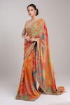 Buy_Tarun Tahiliani_Multi Color Embroidered Floral Sweetheart Print Saree With Blouse _at_Aza_Fashions