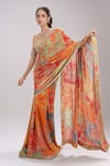 Tarun Tahiliani_Multi Color Embroidered Floral Sweetheart Print Saree With Blouse _Online_at_Aza_Fashions