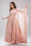 Aisha Rao_Peach Satin Silk Embroidered Floral Sweetheart Lehenga Set _Online_at_Aza_Fashions