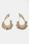 Dugran By Dugristyle_Pink Kundan Rosa Embellished Parrot Crescent Chandbalis _Online_at_Aza_Fashions