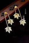 Shop_Dugran By Dugristyle_Gold Plated Rangin Leaf Curved Earrings _at_Aza_Fashions