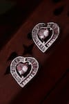 Shop_Dugran By Dugristyle_Silver Plated American Diamond Kali Heart Stud Earrings _Online_at_Aza_Fashions