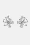 Dugran By Dugristyle_Silver Plated American Diamond Sheesham Floral Stone Stud Earrings _Online_at_Aza_Fashions