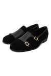 Shop_LOVEY_Black Charles Croc Skin Monk Strap Shoes _at_Aza_Fashions