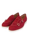 Shop_LOVEY_Maroon Jack Stud Embellished Monk Strap Shoes _at_Aza_Fashions