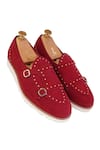 Shop_LOVEY_Maroon Jack Stud Embellished Monk Strap Shoes _Online