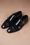 Shop_LOVEY_Black Thomas Brogue Pattern Monk Straps _at_Aza_Fashions