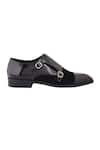 LOVEY_Black Thomas Brogue Pattern Monk Straps _at_Aza_Fashions