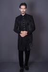 Buy_Archana Kochhar_Black Velvet Hand Embroidered Sequins Jacket And Sherwani Set _at_Aza_Fashions