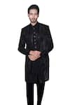 Shop_Archana Kochhar_Black Velvet Hand Embroidered Sequins Jacket And Sherwani Set _at_Aza_Fashions