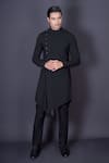 Buy_Archana Kochhar_Black Lycra Solid Asymmetrical Kurta And Pant Set _at_Aza_Fashions