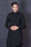 Buy_Archana Kochhar_Black Lycra Solid Asymmetrical Kurta And Pant Set _Online_at_Aza_Fashions