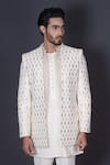 Archana Kochhar_Ivory Bundi And Jacket Raw Silk Embroidered Gota Kurta Set _Online_at_Aza_Fashions