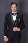 Archana Kochhar_Black Italian Suiting Fabric Hand Embroidered Stones Tuxedo Set _at_Aza_Fashions