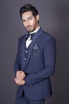 Archana Kochhar_Blue Italian Suiting Fabric Hand Embroidered Cutdana Lapel Tuxedo Pant Set _at_Aza_Fashions