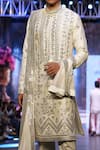 Buy_Archana Kochhar_Ivory Kurta Raw Silk Embellished Mirror Work Set _Online_at_Aza_Fashions