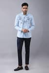 Buy_Manish Nagdeo_Blue Cotton Blend Printed Floral Shirt _at_Aza_Fashions