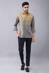 Buy_Manish Nagdeo_Grey Cotton Blend Printed Abstract Placement Shirt _at_Aza_Fashions