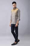 Manish Nagdeo_Grey Cotton Blend Printed Abstract Placement Shirt _Online_at_Aza_Fashions